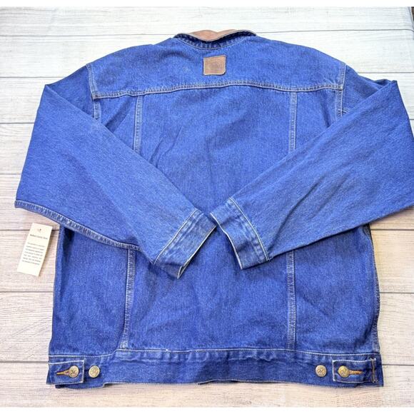 Marlboro Vintage Men’s Denim Trucker Jacket Leather Collar Size Large - Picture 10 of 11